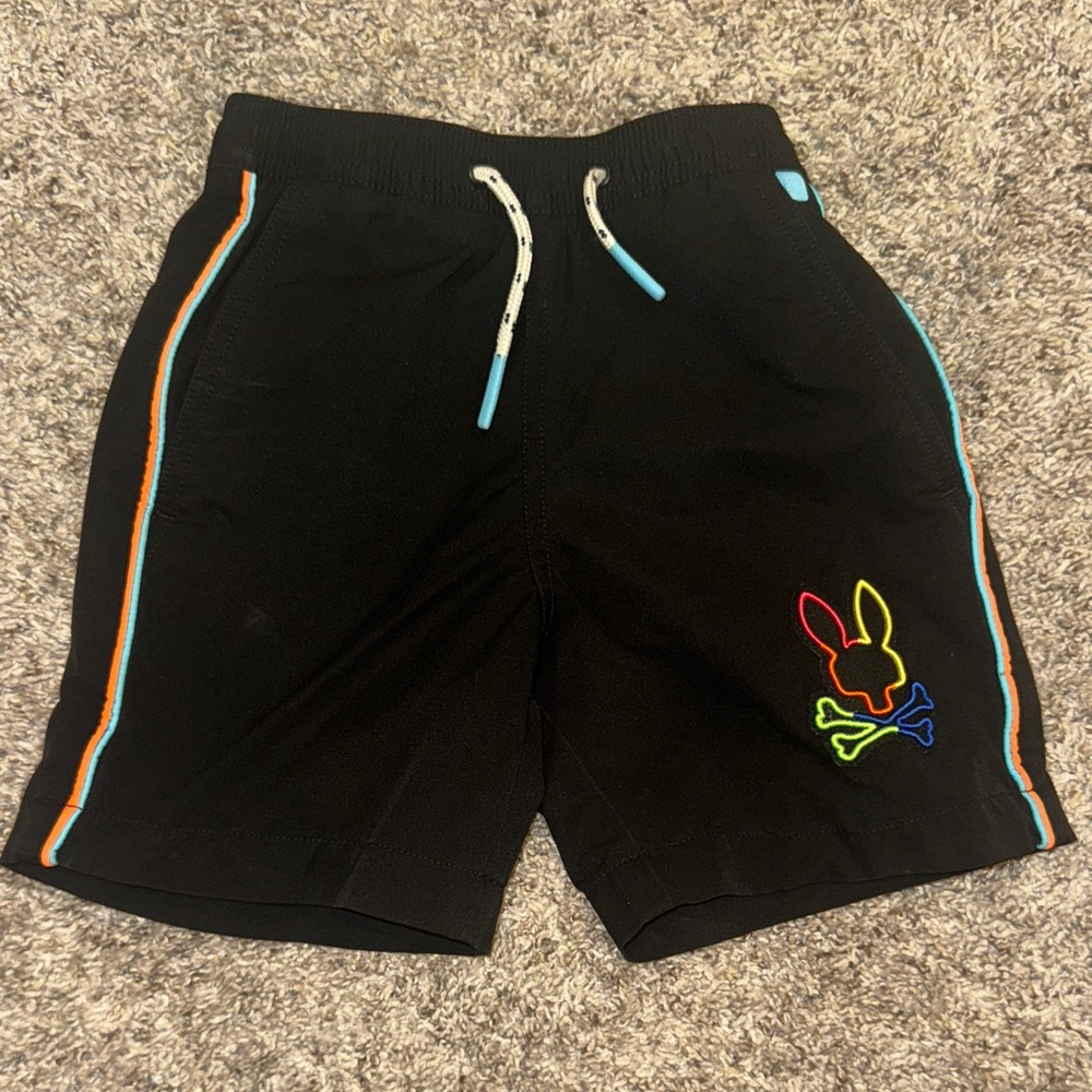 Psycho Bunny Kids Swim Trunks - Black with Multicolor Accents